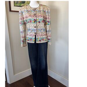 Vintage Adrianna Papell Silk Tapestry Jacket Size 14 Floral